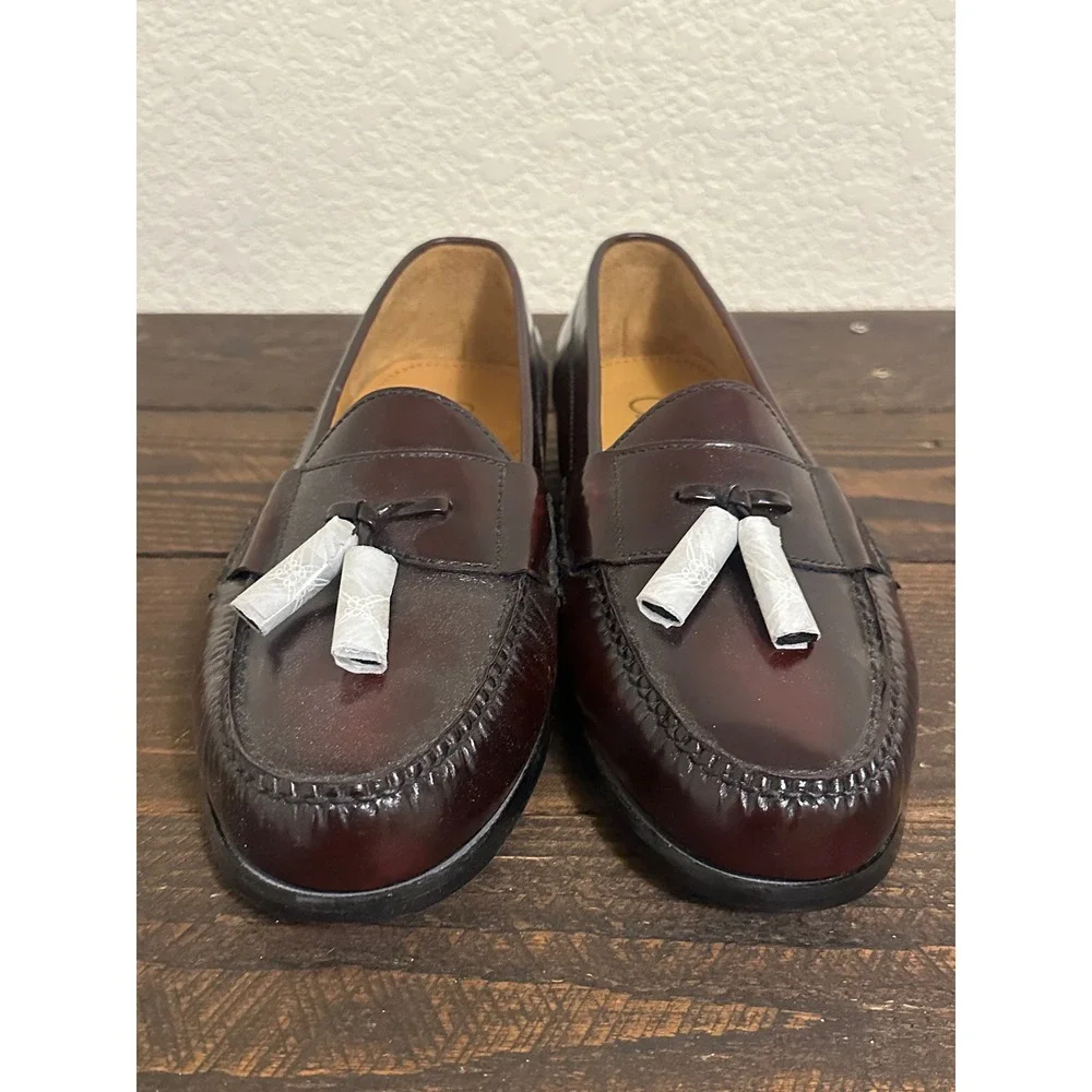 Cole Haan Pinch Tassel Kiltie Burgundy Leather Loafers Mens 10.5 EEE 03507 New